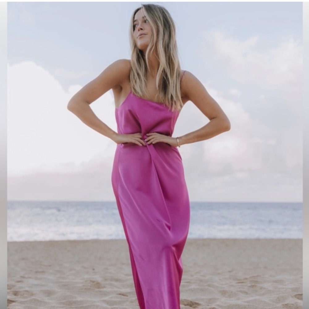NWOT Sold Out Daily Drills Hot Pink Silky Midi Slip Dress - Medium